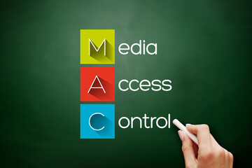 MAC - Media Access Control acronym, technology concept background on blackboard