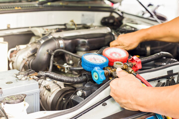 Car air conditioner check service, leak detection, fill refrigerant.Device and meter liquid cooling...