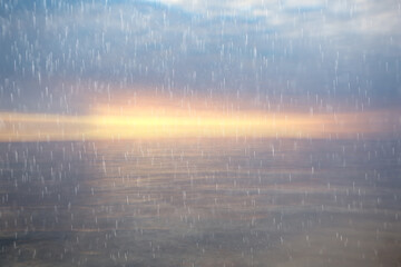 abstract background rain sea calm drops splashes, view of calm sea and wet weather
