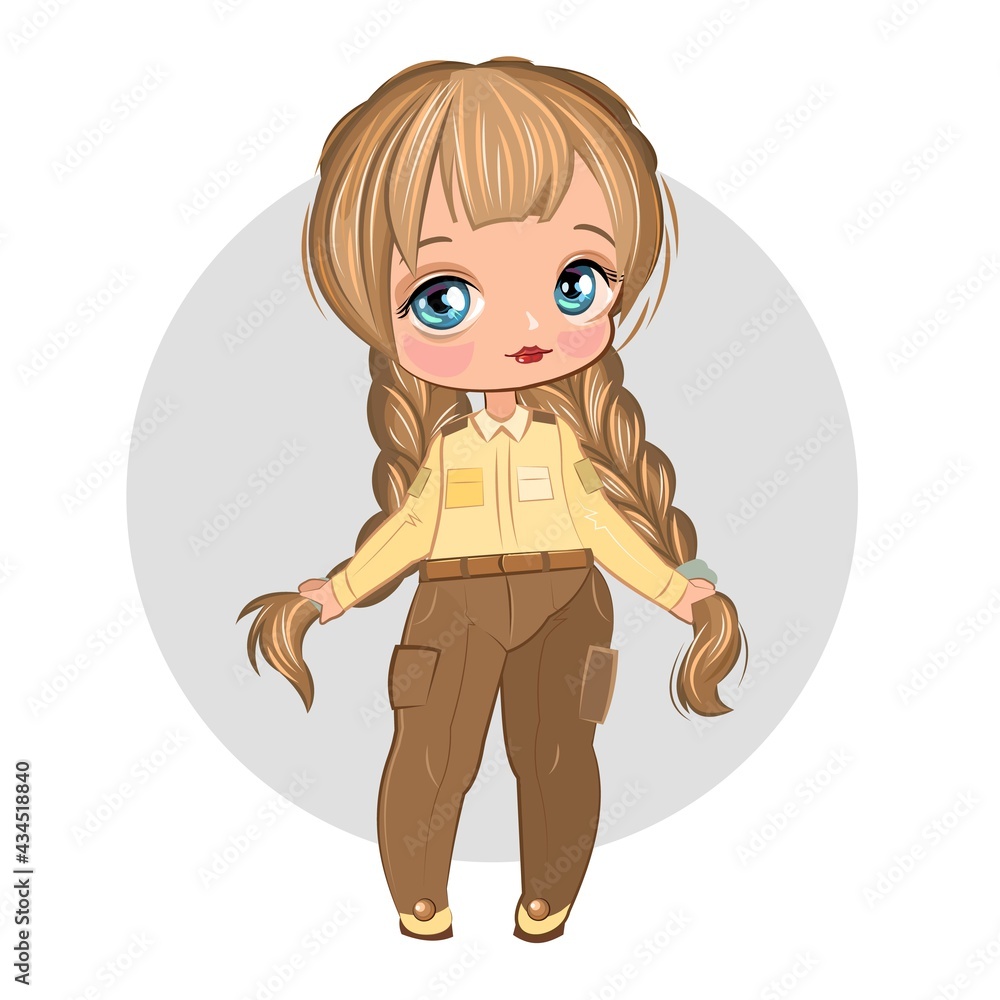 Wall mural little girl in pretty pants. flirts. handsome fashionable child. the isolated object on a white back