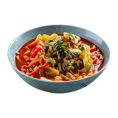 Isolated bowl of oriental uyghur lagman noodles soup