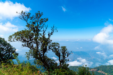 beautiful mountain layer with clouds and blue sky