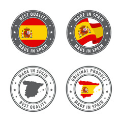 Made in Spain - set of labels, stamps, badges, with the Spain map and flag. Best quality. Original product.