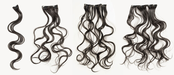 multiple pieces clip in wavy natural black synthetic hair extensions