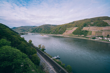 Obraz premium Aerial photography of the romantic Rhine Valley, cultural heritage