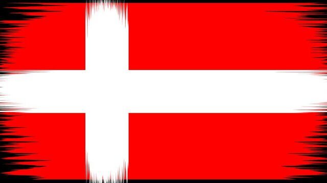 Denmark , national flag in the background. Animation, the flag is drawn with large brush strokes. Color image.