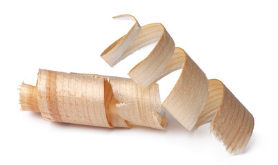 Wood shavings isolated on white background