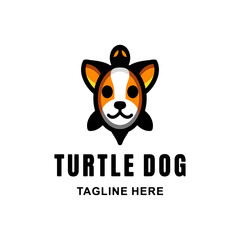 Simple Vector Mascot Cartoon Logo Design of Dual Meaning Combination Dog and Turtle
