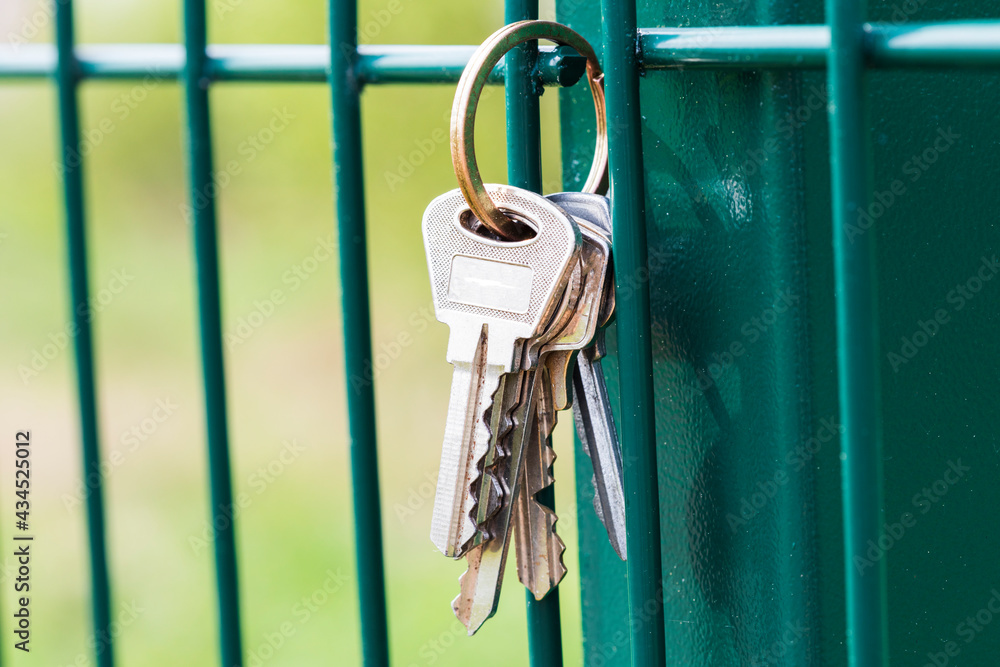 Poster a bunch of keys hang on the fence. loss of keys. don't get home