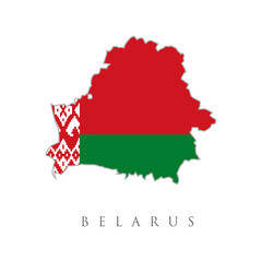 Belarus map. National Belarus flag. White background. Belarus flag map. The flag of the country in the form of borders. Flag Map of Belarus.