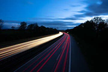 Lighttrails with a blue sky in south munich