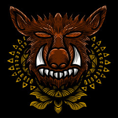 graphic design. pig's head and back frame ornament for background, sticker, t-shirt, etc. vector illustration