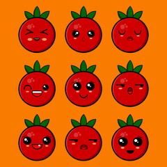 graphic design. set of emoticons of pineapple, orange, lychee cute poses. vector illustration