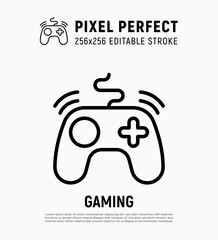 Gaming thin line icon. Gamepad, symbol of video game. Pixel perfect, editable stroke. Vector illustration.