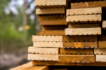 Fototapeta premium Wooden boards in a stackю wooden texture. Spase fot text. 