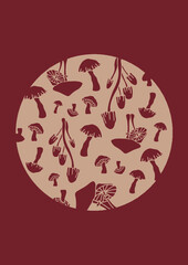 Abstract Red Mushroom Circular Design / T-Shirt Print