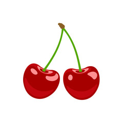 Cherry icon. Cartoon red ripe berry. Vector flat illustration.