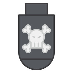 Danger sign on pendrive, flat design of hacked usb