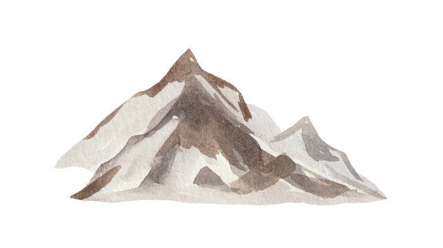 Watercolor element, fantasy mountain range. For decoration of design compositions on the theme of hiking, conquering peaks, tourism, wildlife.