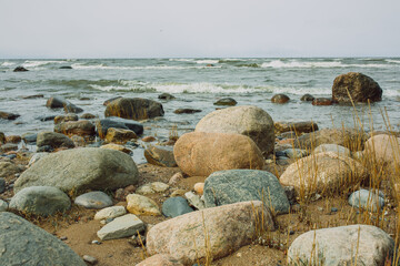 City Tuja, Latvia. Baltic sea beach with sand and rocks.