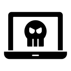 Skull inside system, concept of infected laptop icon

