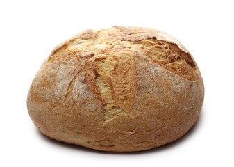 Round wheat bread loaf isolated on white background