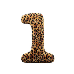Leopard font digit 1, leopard pattern, 3d render illustration 