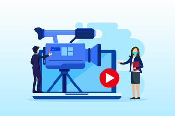 Video content production concept vector. Video blogging equipment. Streaming