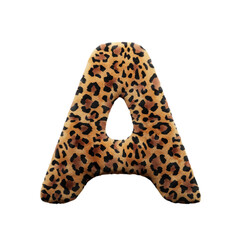 Leopard font letter A, leopard pattern, 3d render illustration 