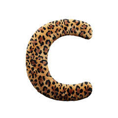 Leopard font letter C, leopard pattern, 3d render illustration 