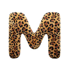 Leopard font letter M, leopard pattern, 3d render illustration 