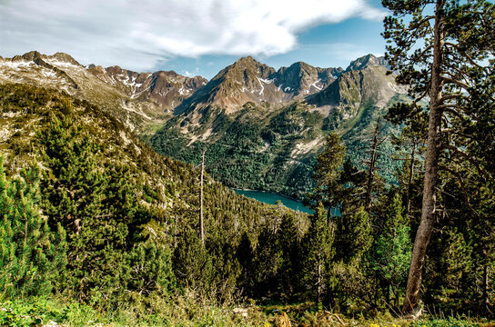 Mountains, lakes and forests in the Pyrenees.
