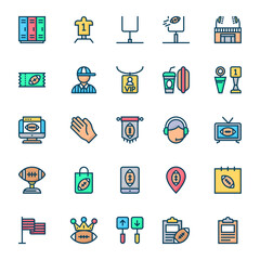 Filled outline icons for american football.