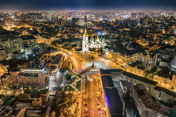 Aerial night view night Kyiv