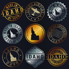 Idaho, USA Business Metal Stamps. Gold Made In Product Seal. National Logo Icon. Symbol Design Insignia Country.