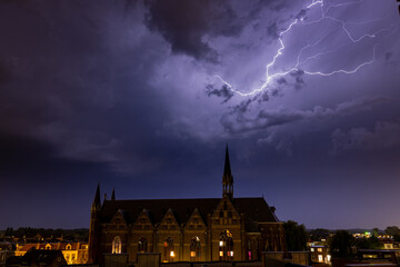 Fototapeta na wymiar Lightning storm above Haarlem Holland