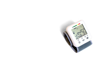 electronic medical tonometer for measuring blood pressure and pulse on white background, isolate