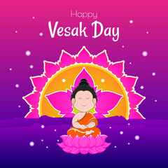 Vesak day banner with Cute Buddha and Lotus petals and lampion on gradient backround vector design. Vesak Day traditional Culture event Illustration vector design