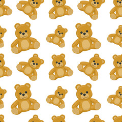 Teddy Icon Emoji Pattern. Bear Seamless Background Symbols. Doodle Emoticon Illustration Design Vector.