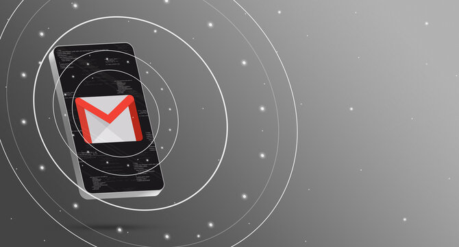 Gmail logo icon on phone screen on technology background 3d