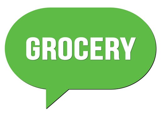 GROCERY text written in a green speech bubble