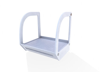 Showcase for products, goods, medical laboratories. Empty glass exhibition stand, platform in neon light. Podium, platform with glass balls in the room for shops, advertising, business - 3D, render.