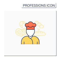 Baker color icon. Man bakes bread, cakes, buns. Special uniform. Important job. Professions concept. Isolated vector illustration