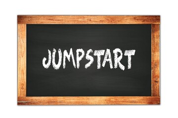 Fototapeta premium JUMPSTART text written on wooden frame school blackboard.