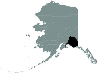 Black highlighted location map of the US Valdez–Cordova Census Area inside gray map of the Federal State of Alaska, USA