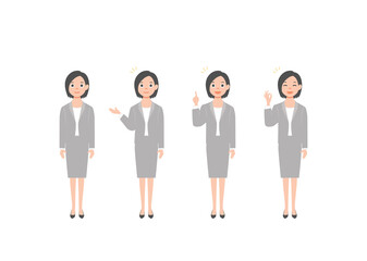 Fototapeta premium Business woman set with professional young female employee or teacher standing in different gestures and pose. Isolated on white background. Colorful vector illustration in flat style