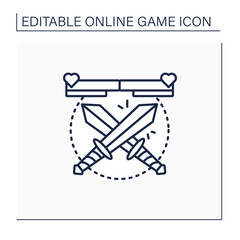 Fighting game line icon. Crossed swords. Fight in hand-to-hand combat between rivals. Limited space, arena. Health level. Online game concept. Isolated vector illustration.Editable stroke