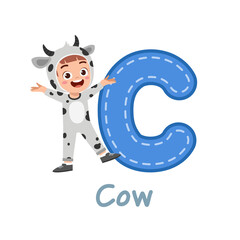 cute little kid wear costume for learn alphabet