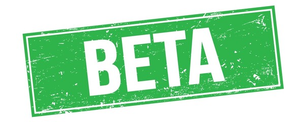 BETA text on green grungy rectangle stamp.