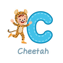 cute little kid wear costume for learn alphabet
